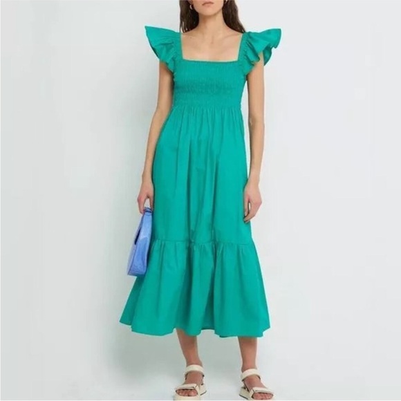 Tuckernuck Dresses & Skirts - Tuckernuck || O.P.T. Tuscany Smocked Ruffle Midi Dress Green Large